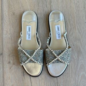 Jimmy Choo Aadi Flat Sandals | Silver / Multicolor / Crystal